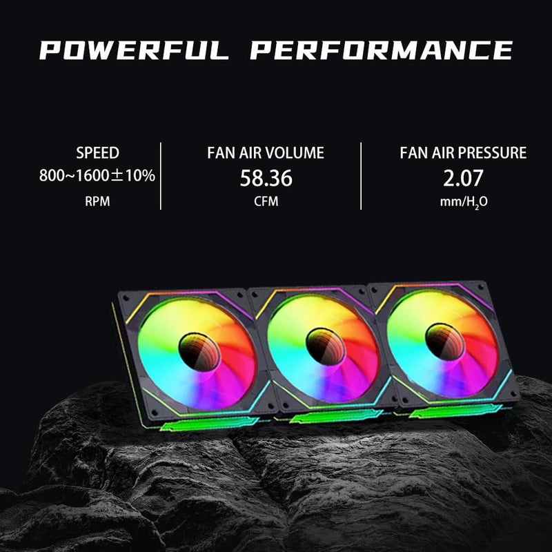 Jungle Leopard Prism4 Pro X3 120mm ARGB Case Fans,Infinity Mirror RGB Light Effect 5V 3PIN Motherboard Light Sync 800~1800RPM PWM PC Fan Suitable for Computer Case(Triple Pack Black) - Image 3